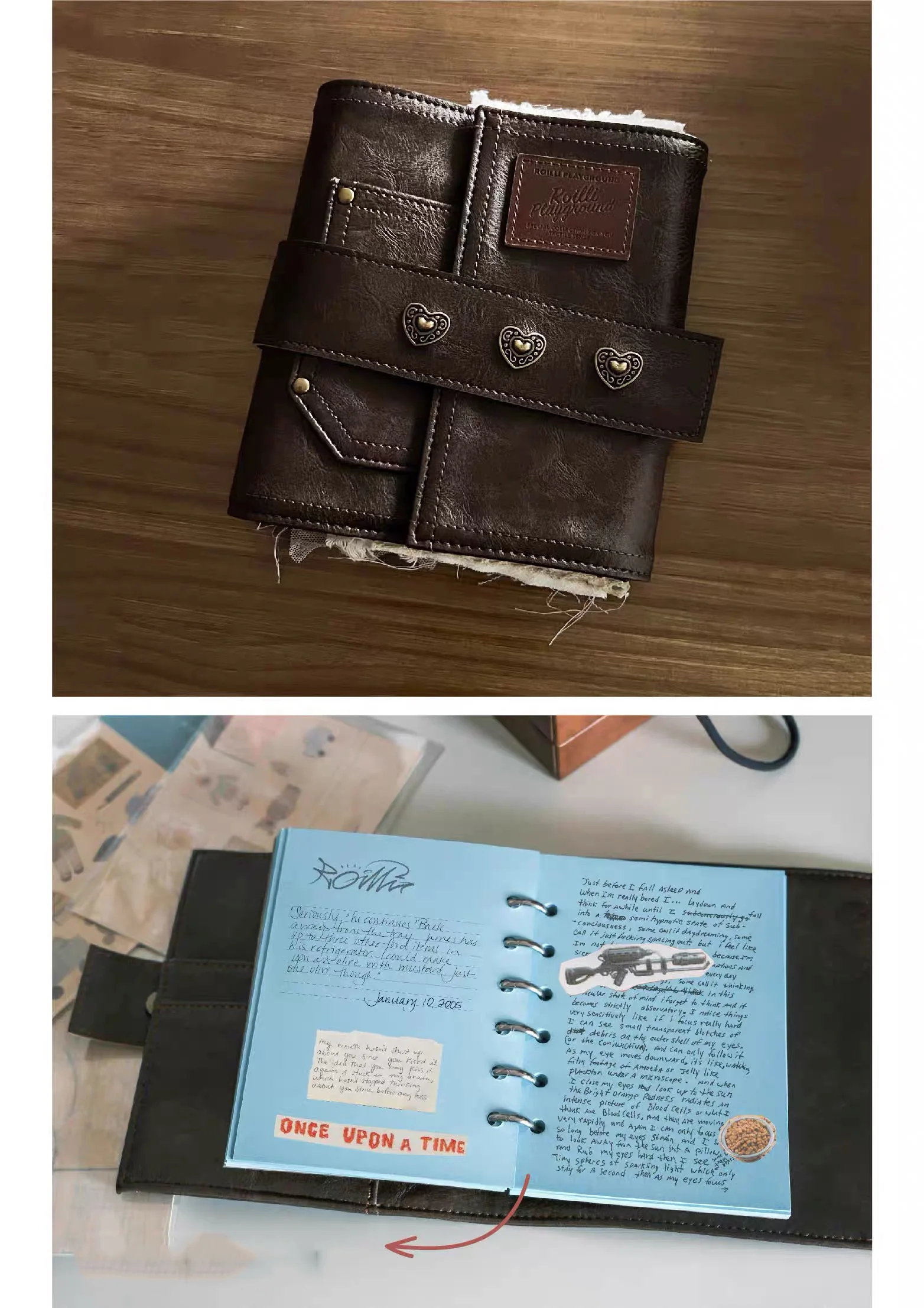 Retro A7 Loseblatt-Notizbuch Kunstleder Reiseplaner Notizblock Ringbuch – Detail 2