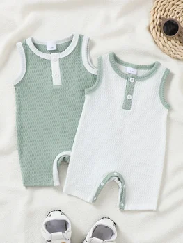 2-Pack Baby Boy Rompers Sleeveless Half Open Design for Spring/Summer Outfit Ideal for Newborns And Toddlers 1