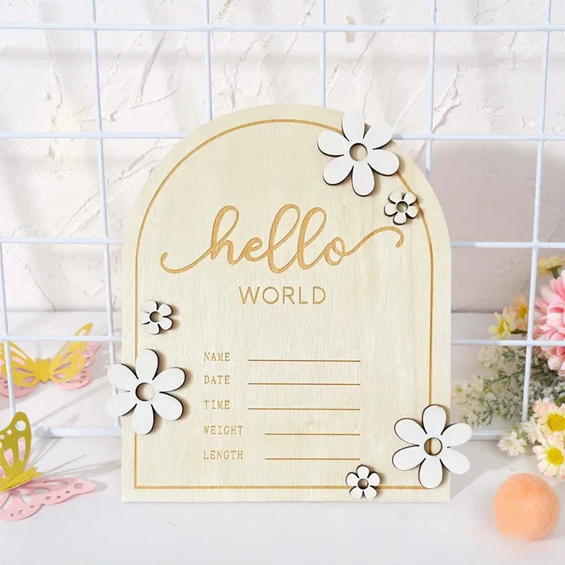 Baby Birth Announcement Sign With Brace Wooden Announcement Sign for Shower Hello World Milestone Cards