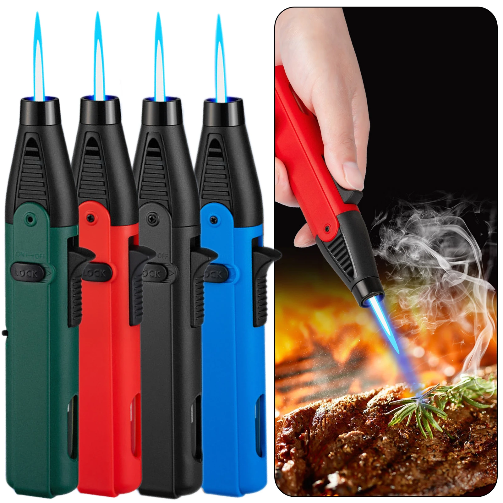 Windproof Turbo Torch Butane Gas Lighter Kitchen Outdoor Barbecue Camping Welding Lighters Ignition Tool Flamethrower bbq lighter butane gas lighter