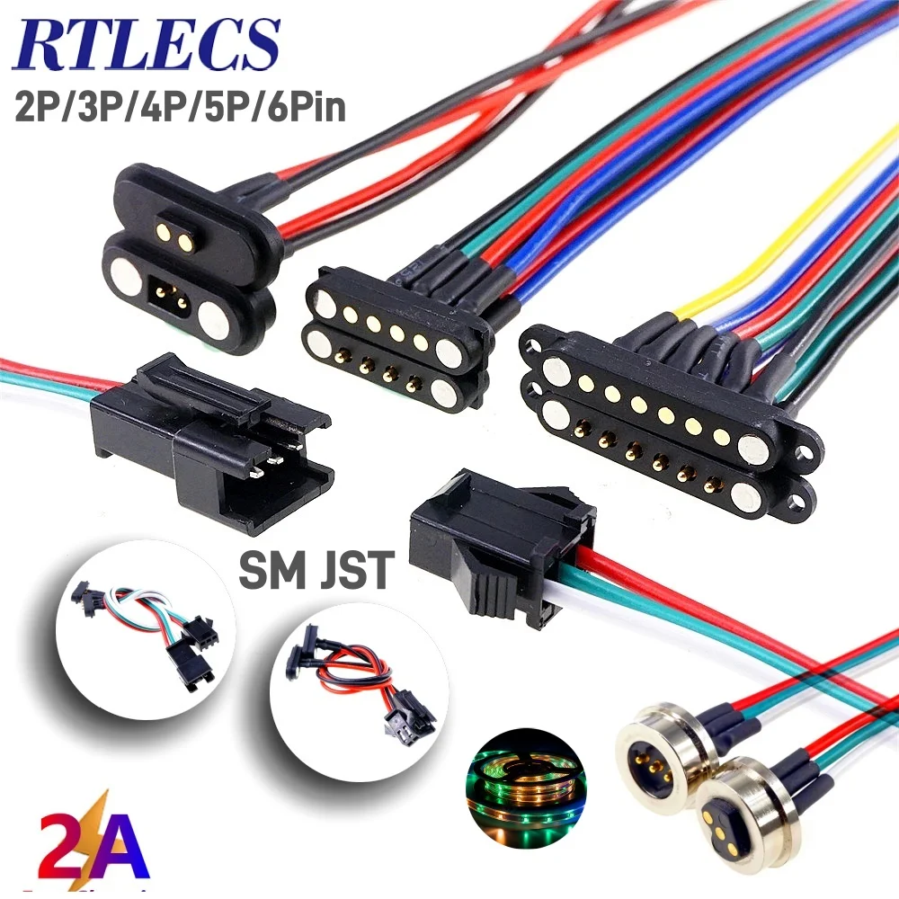LED Streifen Lampe Magnetische Pogo Pin JST SM Steckdose Verlängern Kabel Stecker 2/3/4/5/6 Pin Männlich Weiblich Adapter Fahrer Kompatibel