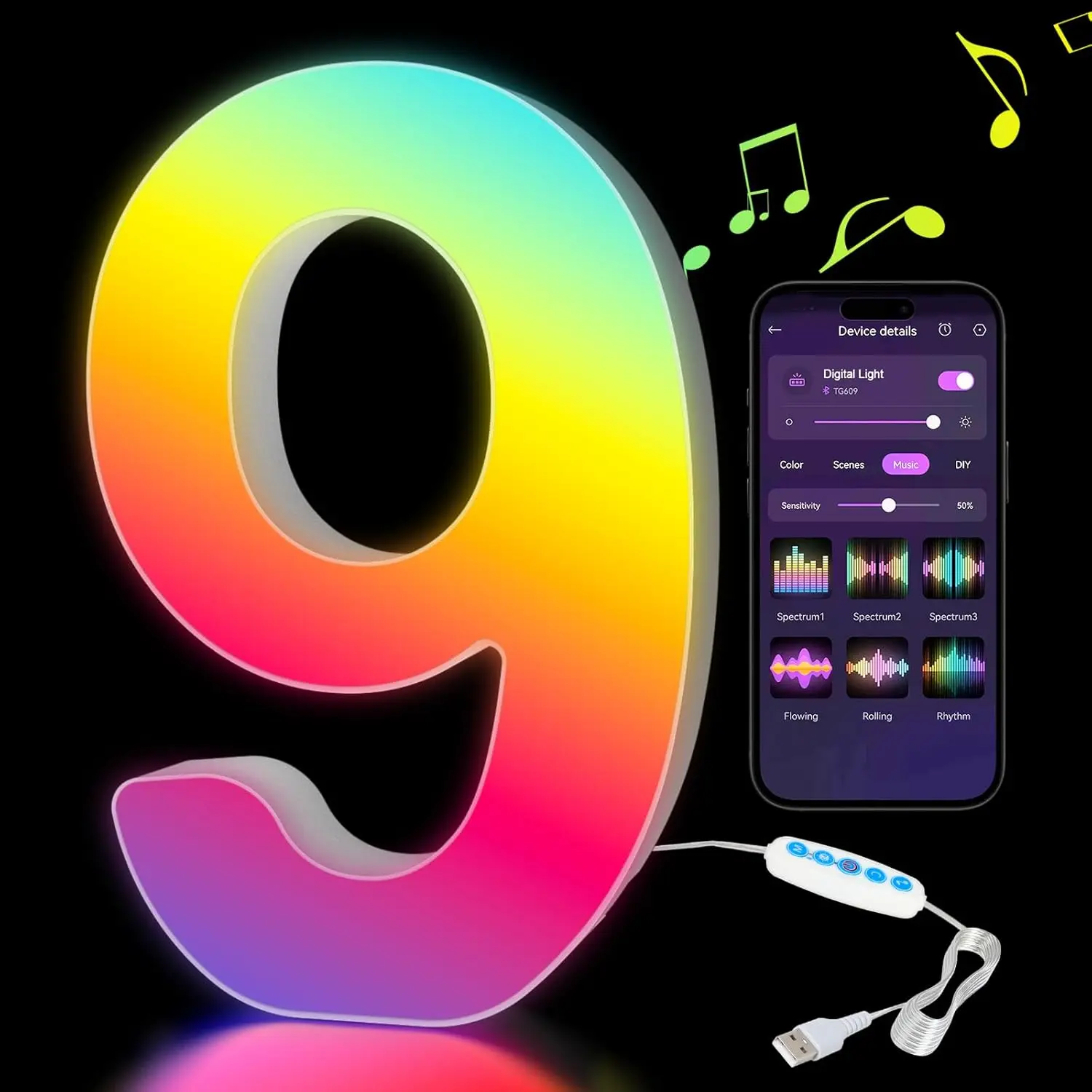 Customizable Smart LED Alphabet Night Lights - USB Powered Decorative Lamps with App-Controlled RGBW Colors and Music Sync
