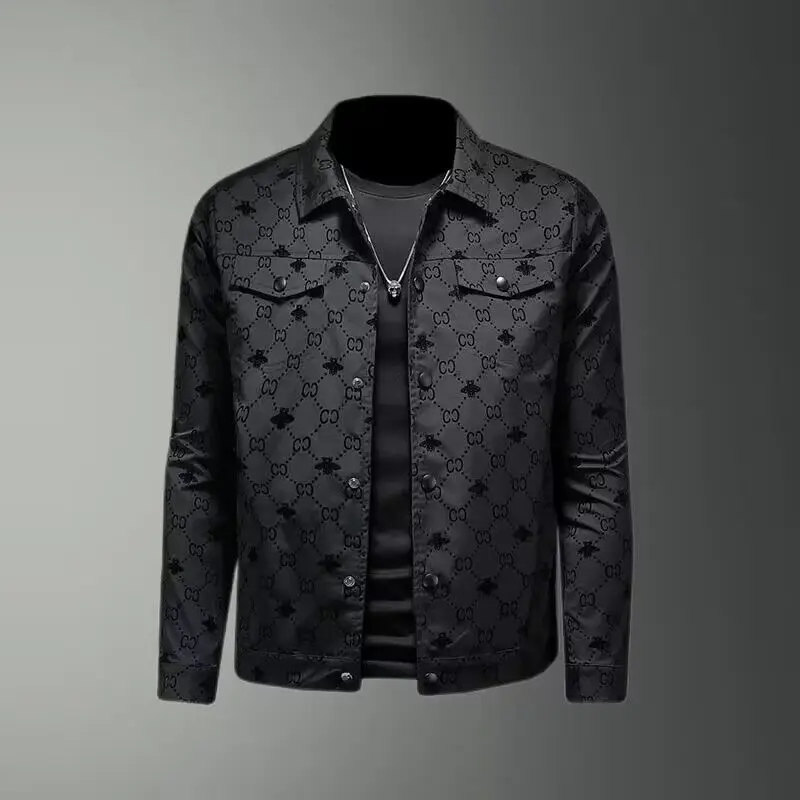 4X 5XL Luxury Flocking Bomber Jacket Mens Autumn Business Vintage Casual Slim Jacket Lapel Single Breasted printing Coats Jacket