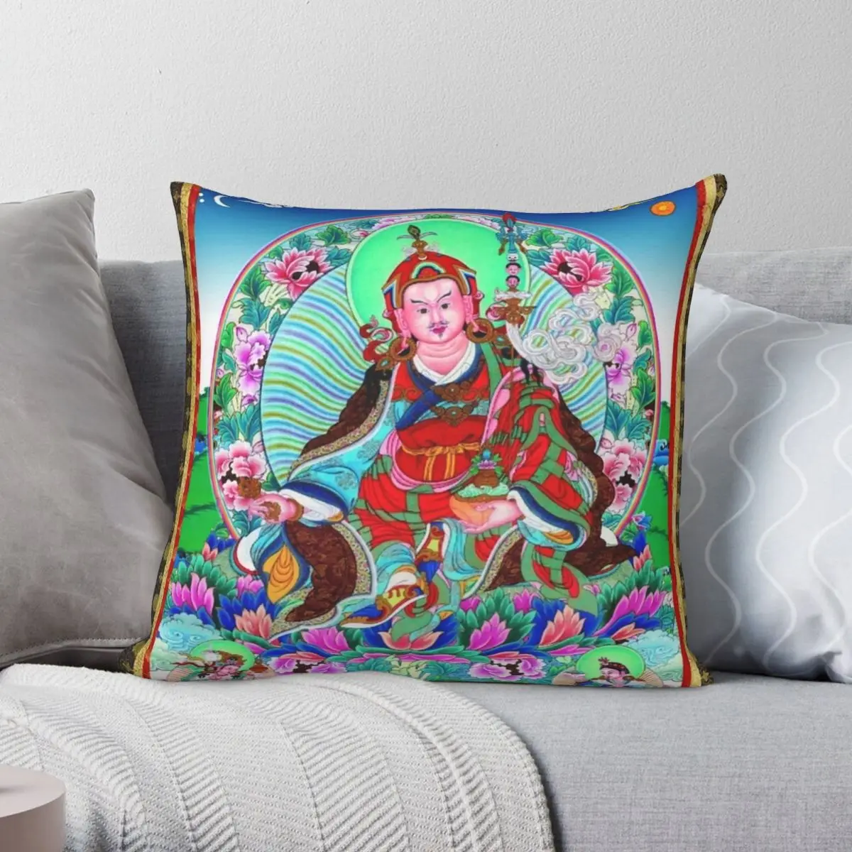

Тибетский тангка Padmasambhava чехол для подушки полиэстеровый льняной бархатный чехол с принтом на молнии Декоративная Подушка Чехол для дивана наволочка