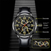 Mens Watches Stainless Steel Leather Quartz Wrist Watch Man Business Watch Calendar Date Luminous Male Casual Bracelet Clock 2