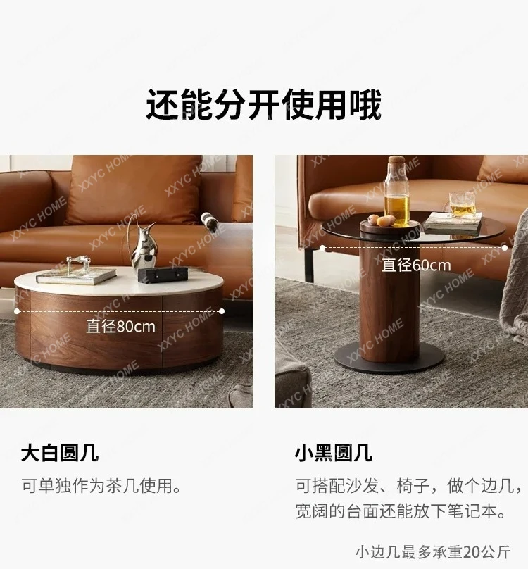 zx無垢材コーヒーテーブルシンプルな石プレートラウンドティーテーブル