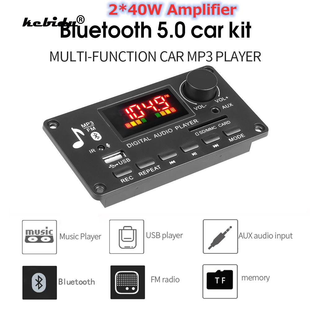 samsung mp3 player Hot DC 5V-26V Call Recording MP3 Player Decoder Board 80W Amplifier Bluetooth 5.0 Car FM Radio Module Support TF USB AUX 3.5 WAV mp3 player bluetooth