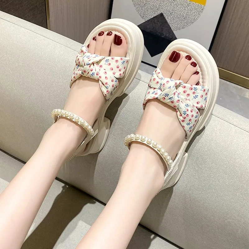 

2023 Summer New Sandals Women's Bowknot Increased Comfort Thick Bottom Thick Heel Fashion All-match Casual Roman Sandals