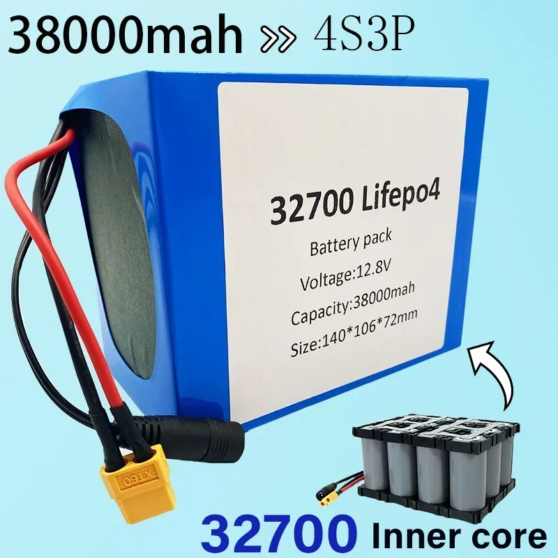 

32700 Lifepo4 Battery Pack 4S3P 12.8V 38Ah 4S 40A 100A Balanced BMS for Electric Boat and Uninterrupted Power Supply 12V