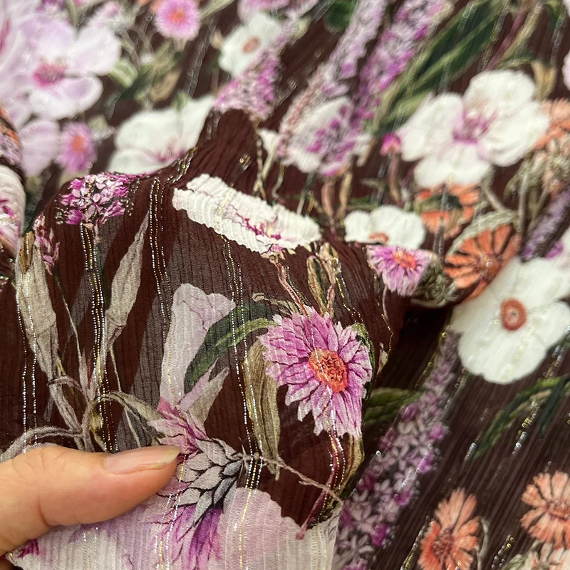 

23 new runway flower fashion gold and silver thread silk cotton fabric women's branch bauhinia haute couture fabric