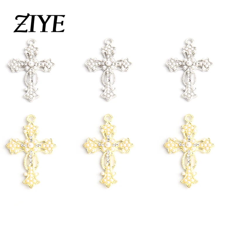 

10pcs Crystal Cross Charm for Jewelry Making Imitation Pearl Necklace Earring Acccessories Gothic Style Ornament Supplies Crafts
