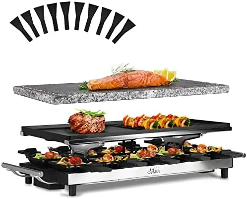 

Raclette Table Grill,1500W Raclette Grill,10 Paddles Korean Bbq Grill,Cheese Raclette with Grill Stone and Non-Stick Reversible