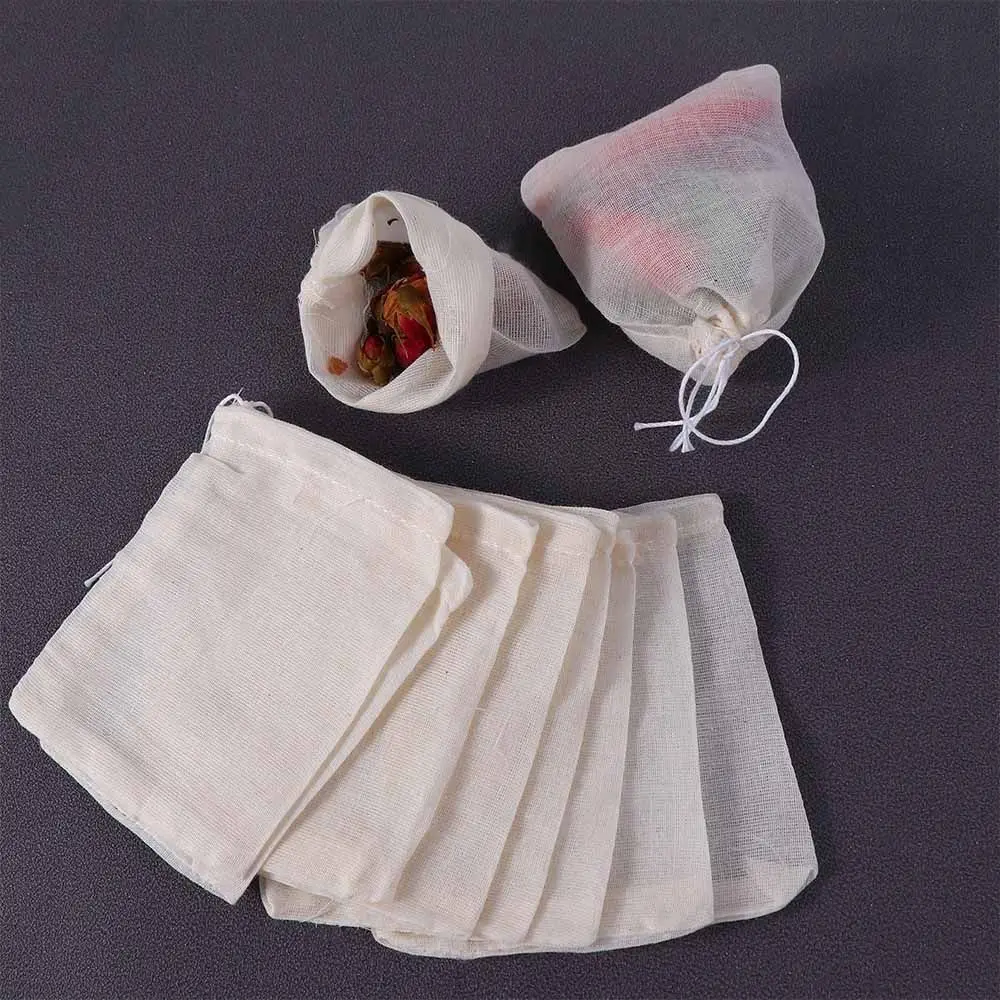Food Grade Natural Tea Filter Portable Unbleached Sachet Bag Cotton Pouch Drawstring Bags Muslin Bag 5