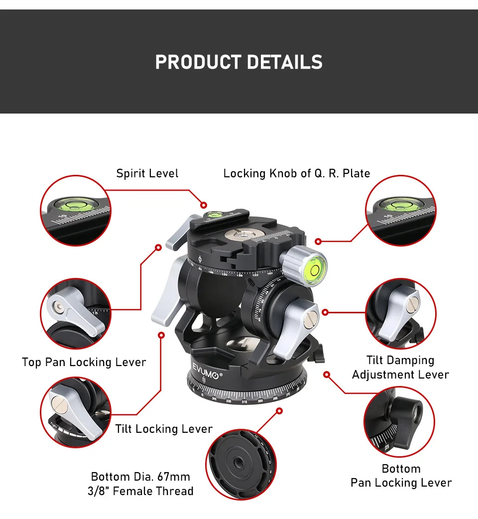 Hohl panorama stativ kopf rotierende kamera video kopf halterung arca schweizer schnell wechsel platte für kameras tativ max last 10kg – Detail 9