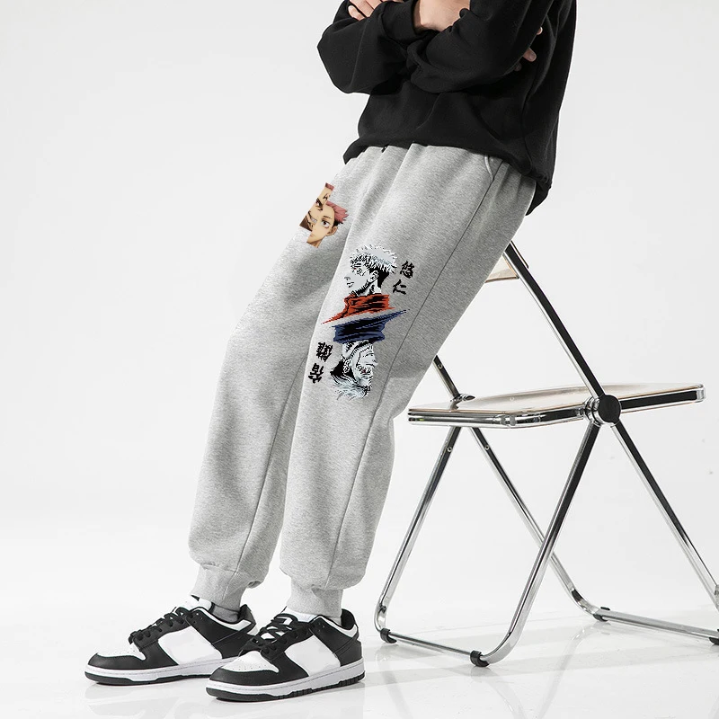 Anime Print Sweatpants for Men Athletic Joggers Gym Running Trousers Casual Fleece Lined Pants with Pockets Cosplay Costume