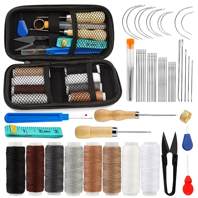 Set Cucito In Pelle Con Filo Cerato, Aghi, Punteruolo | Per Riparazioni Tappezzeria E Fai-Da-Te - Foto 5
