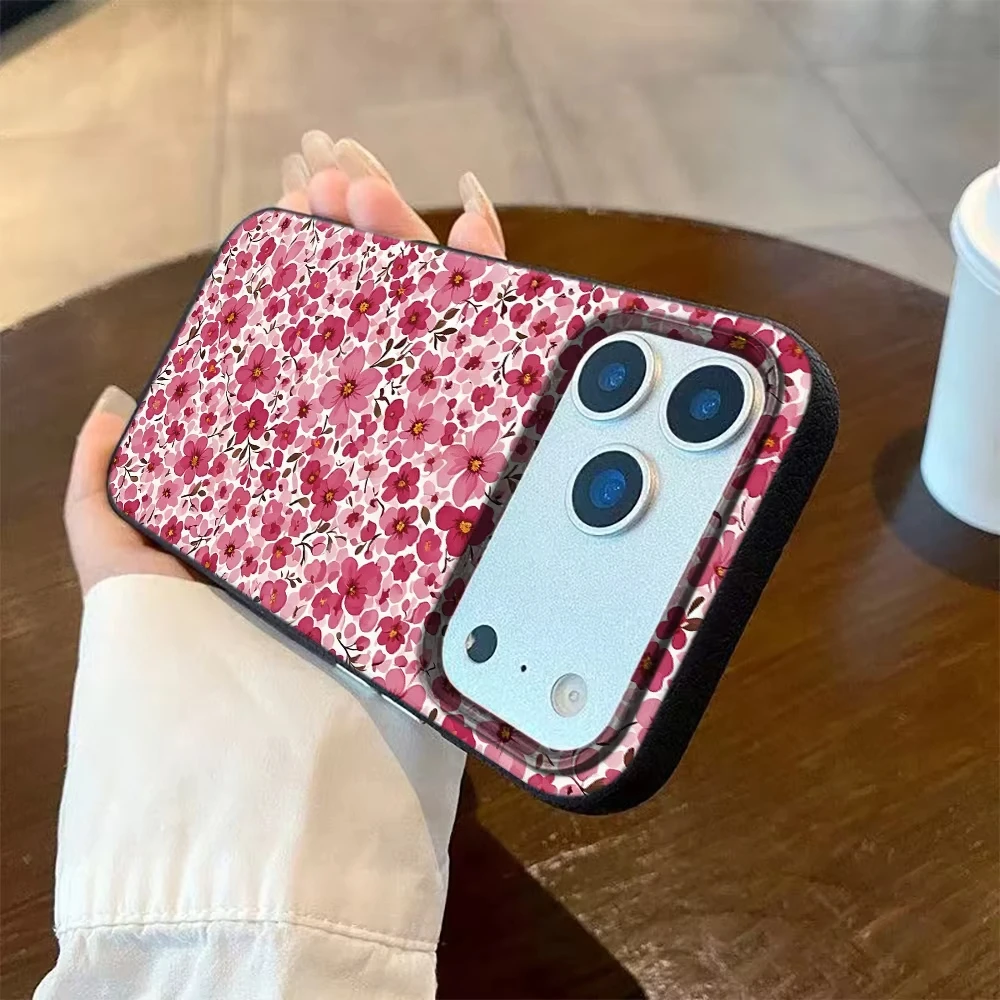 Romantic Pink Red Small Floral Phone Case For iPhone 17 16 15 14 13 12 11 Pro Max Cute Flower Pattern Bumper Case For Girls - 4