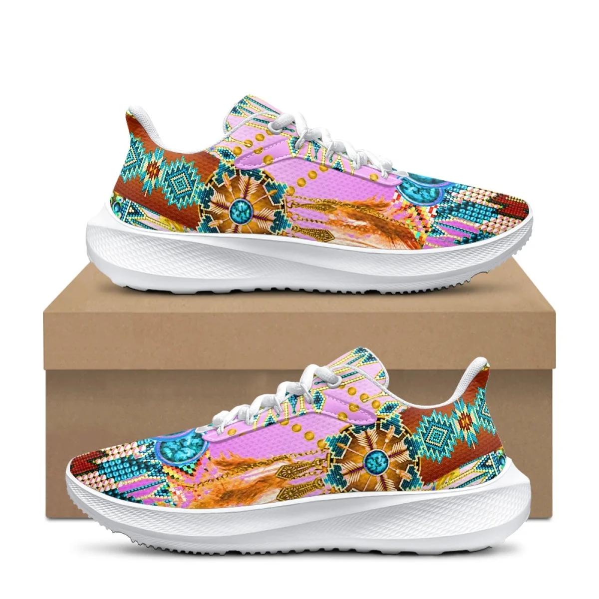 Fashion African Tribal Design Air Mesh Shoes for Women Dream Catcher Feather Outdoor Knitted Breathable Platform Shoes Zapatos