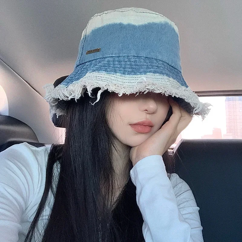 2023 Denim Bucket Hats for Women Japanese Big Head Retro