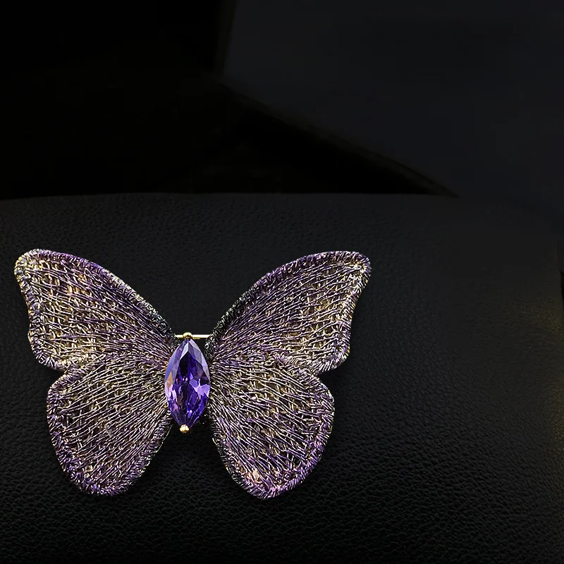 1795 Metal Crocheted Handmade Embroidered Fabric Butterfly Brooch Women's Luxury Elegant Insect Pin Suit Corsage Vintage Jewelry