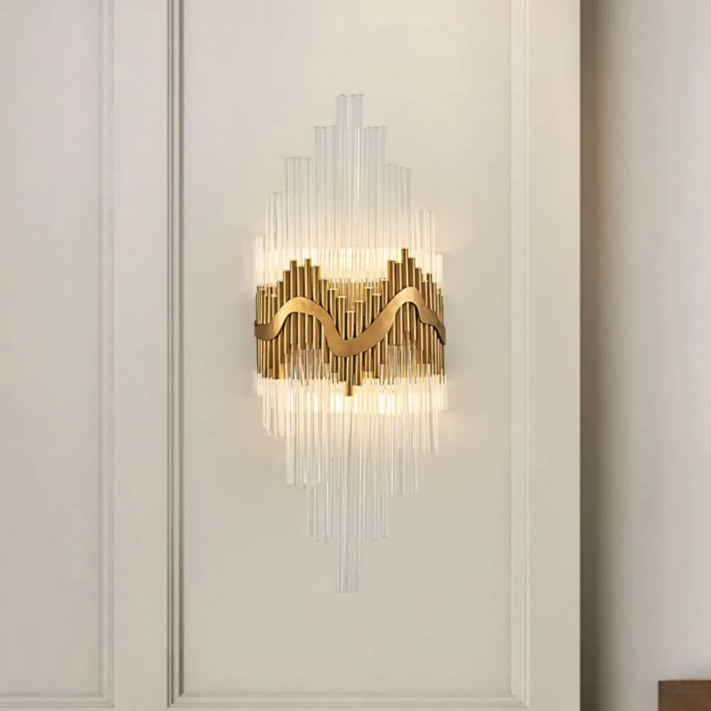 

Postmodern luxury crystal wall lamp, stainless steel indoor wall lamp, bedside wall lamp, hotel hallway entrance lamp