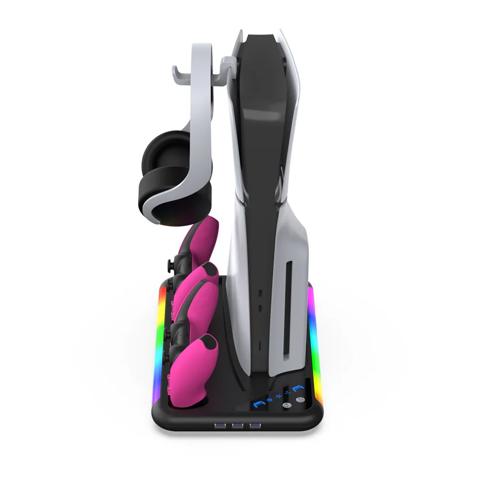 

For PS5 And For PS5 Slim Stand RGB Cooling Station With Cooling Fan Dual Controller Charger For Playstation5 Practical Durable