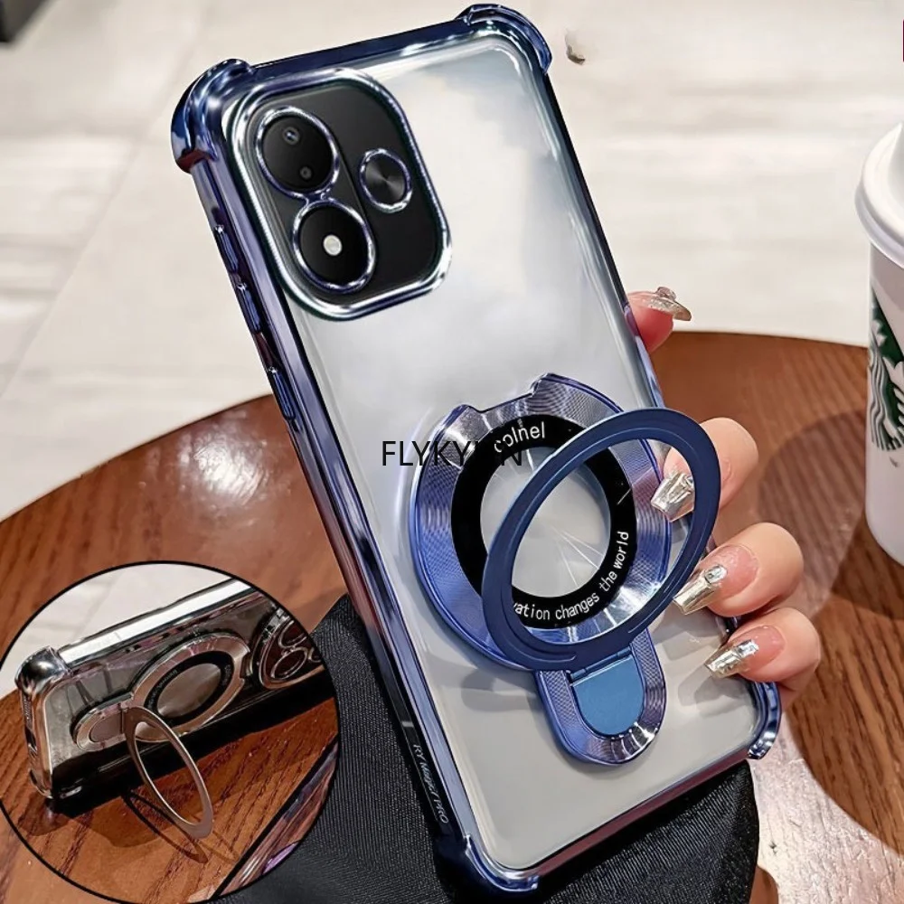 Shockproof Magnetic Bracket Plating Phone Case with Soft Cover
