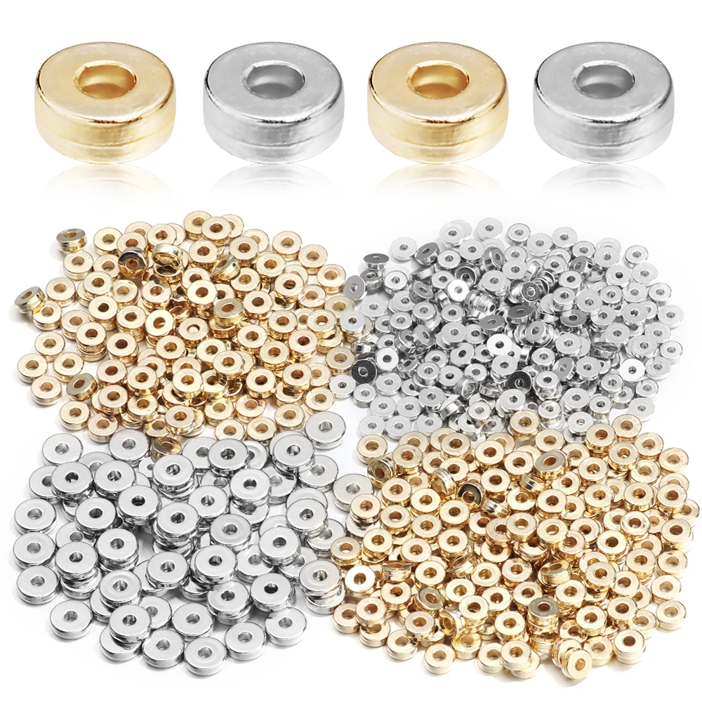 

100-300Pcs CCB Beads 5 6 8mm Gold Rhodium Wheel Shape Flat Round Loose Beads Diy Necklace Bracelet Jewelry Accessories