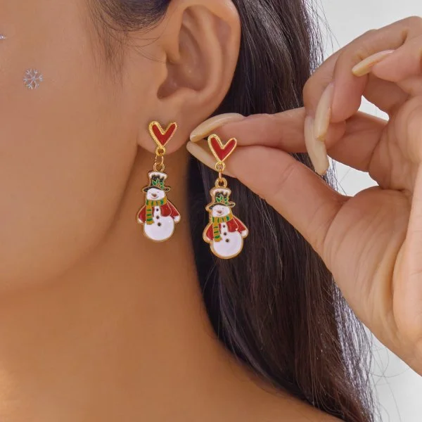 Weihnachtsbaum Blume Herz Schneemann Lebkuchenmann Keks Baumeln Ohrringe Ohrstecker für Frauen Kristall Zirkon Ohrringe Schmuck Geschenk – Detail 9