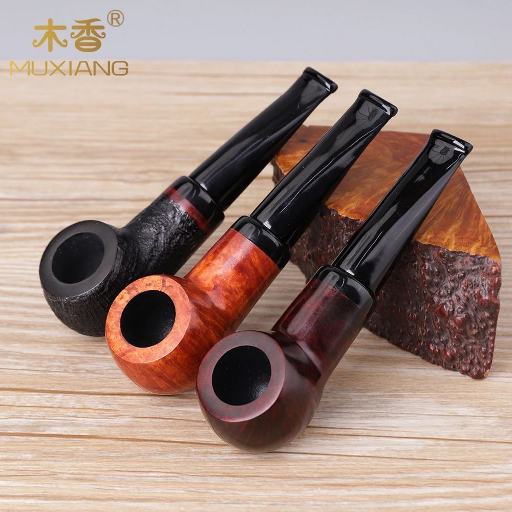 RU-Handmade Briar Wooden Tobacco Pipe, Short Straight Acrylic Mouthpiece, Smoke Fit for 9mm Filters, 10 Cleaning Tools, aa0107s