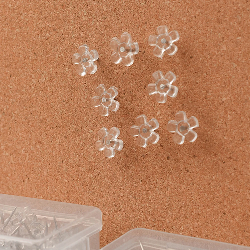 Flower Shape Push Pins 100pcs Cork Board Thumb Tacks Clear Map Thumbtacks Office Binding Supplies Plastic Iron Materials push pins