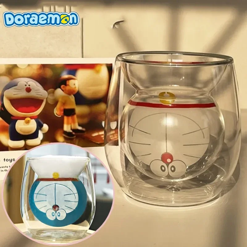 애니메이션 만화 이중 벽 도라에몽 안경 컵, 우유 커피 레몬 주스 컵, 칵테일 안경, 어린이 음료 컵, 크리스마스 선물, 200ml 