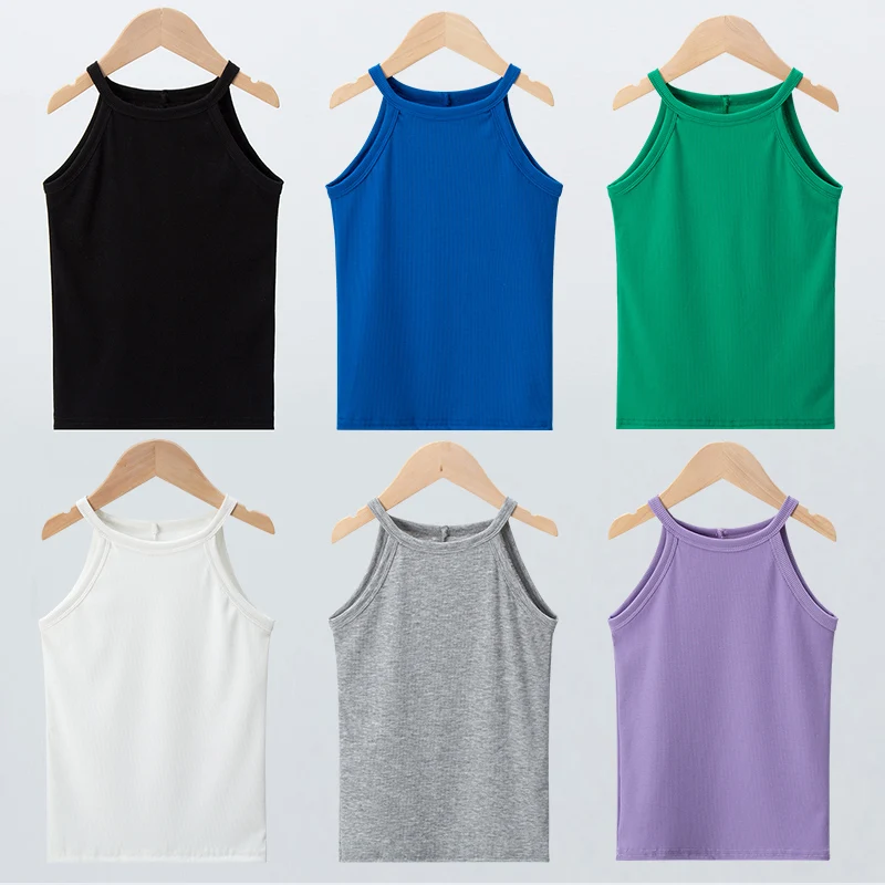 1/6 Piece Children's Four Seasons Camisole Girl Solid Color Fashion Sleeveless T-shirt Multi-color Matching Combination Top