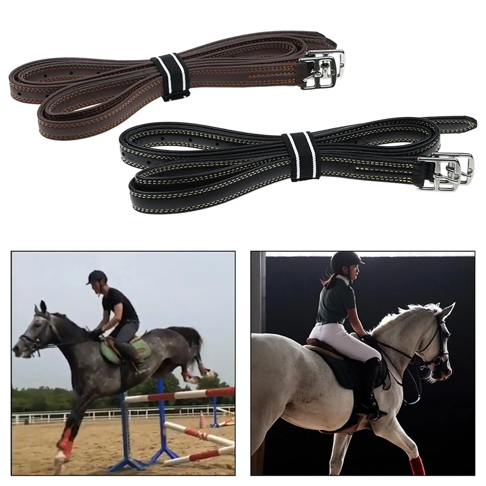 2 Pieces Stirrup Leathers with Stainless Steel Buckles 53.15inch Length Premium Accessories Adjustable Horse Riding Equipment