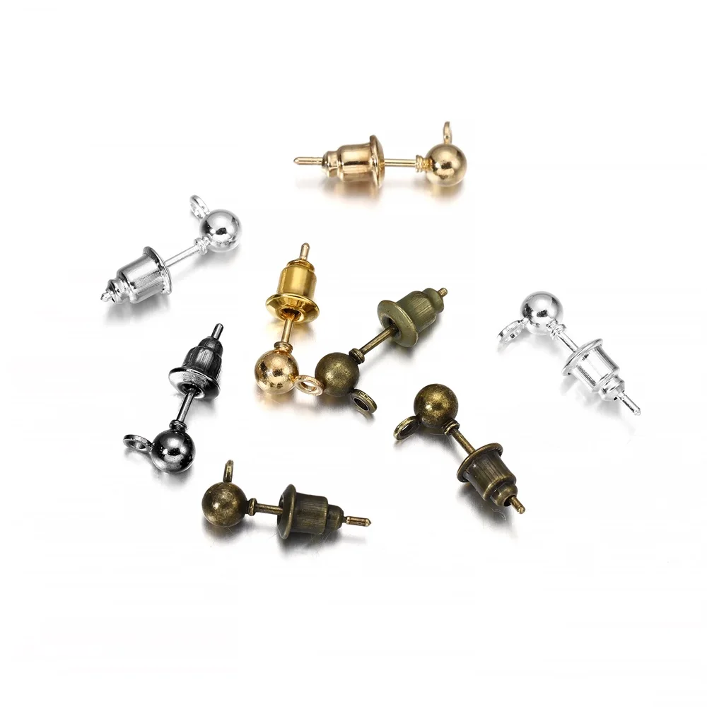 50pcs/lot 3/4/5mm Earrings Studs Ball Beads Head Earring Pin With