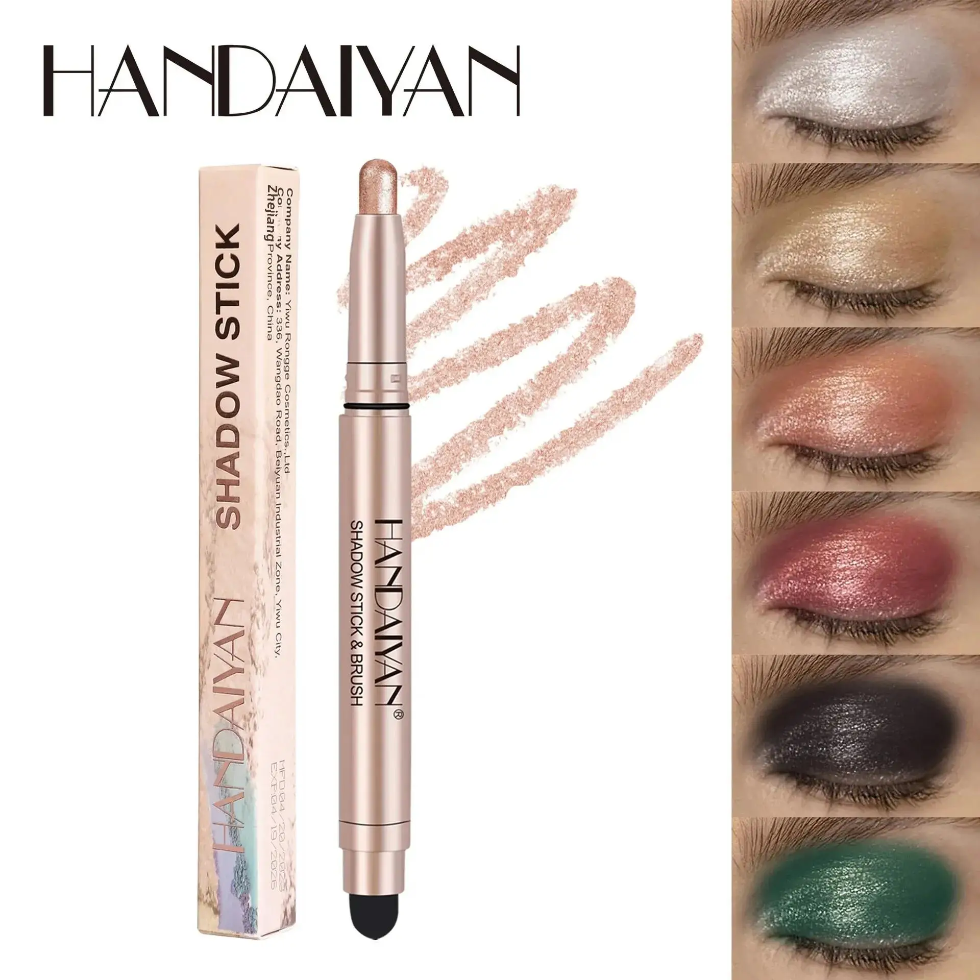12 Farben wasserfester Lidschattenstift, langanhaltend, metallisch schimmernd, Highlighter-Creme-Stift mit Pinsel und Doppelkopf_voghion.com