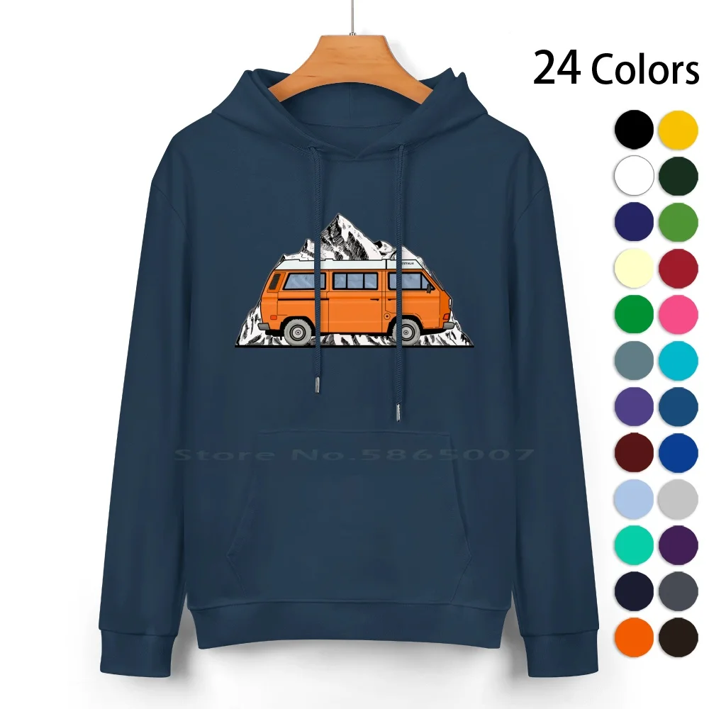 Westfalia Vanagon Mountain Felpa Con Cappuccio In Puro Cotone Maglione 24 Colori Westfalia Vanagon Vintage Mountain Camping Snow Orange Classic