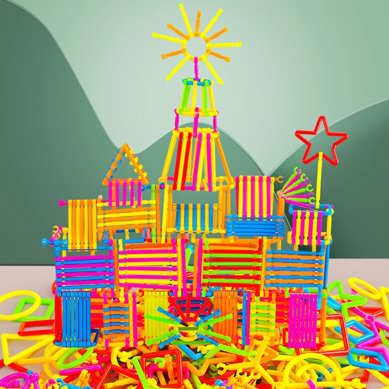 Children House Building Blocks Toys Plastic Rod Snowflake Early Education Puzzle Learning Toy Boys Girls Birthday Gifts TMZ puzzle toys building blocks toys