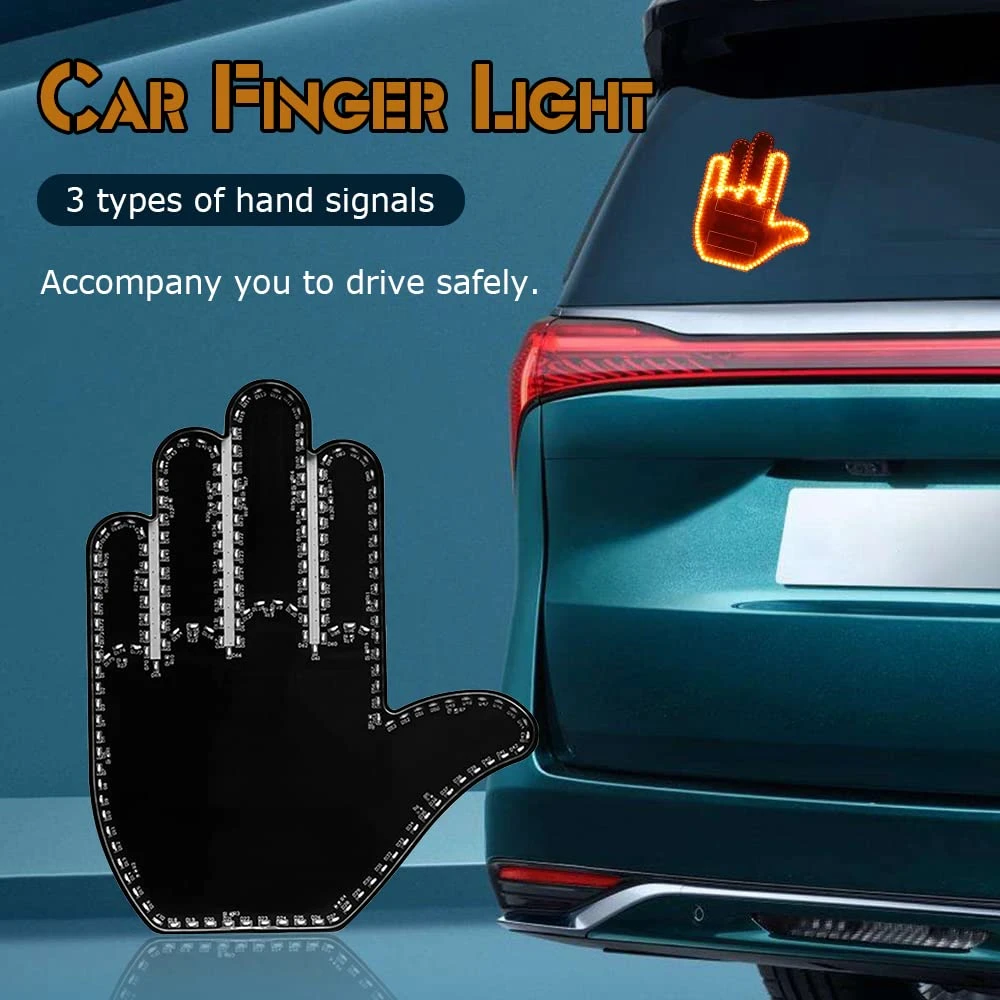 Funny Car Finger Light with Remote Control Multifunctional Warning Light  Anti Rear Collision Light Interactive Palm Light Panel - AliExpress