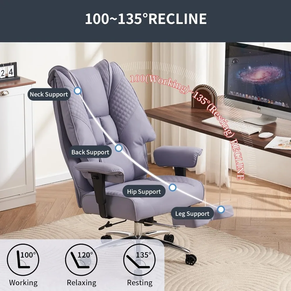big and tall office chair 400lbs wide seat, leather high back executive office chair with foot rest, ergonomic chairs lumbar sup