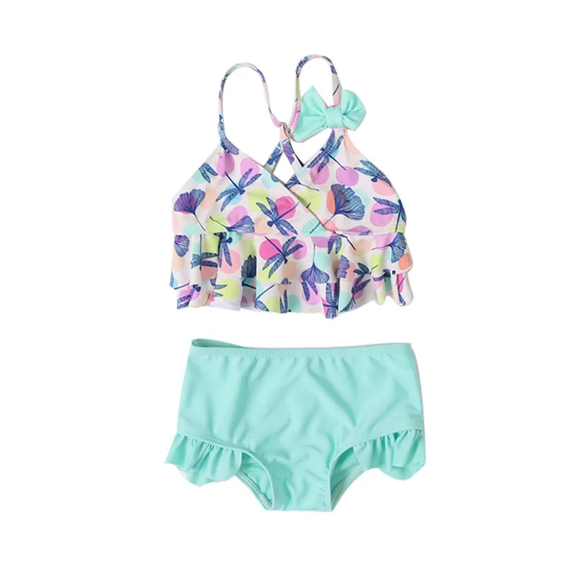 2022 Új children's Fürdőtrikó two-piece Kisded girls' Fürdőtrikó girls' aranyos Egyenlőtlen szárnyú szitakötők színe Pont Nyomtatott Fürdőtrikó mikro bikiny