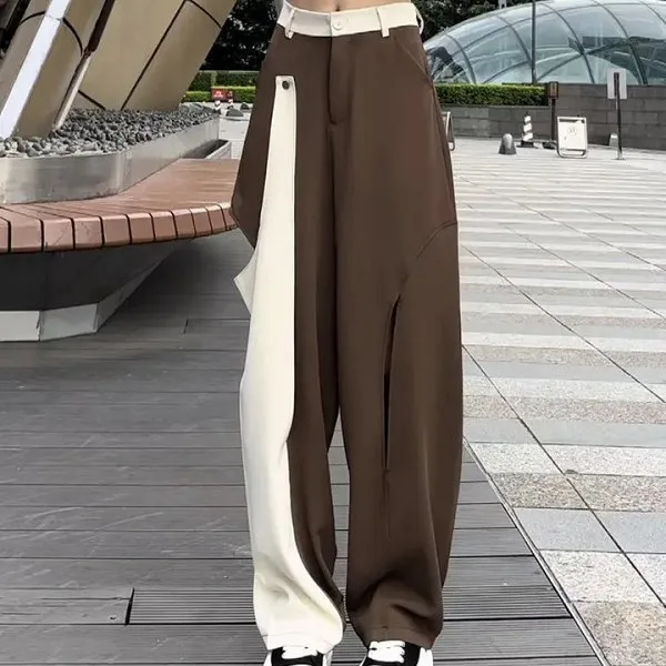 

New Fashion Irregular Stitching Straight Trousers Women's Autumn Design Style Fried Street Drape Suit Pants Spicy Trend