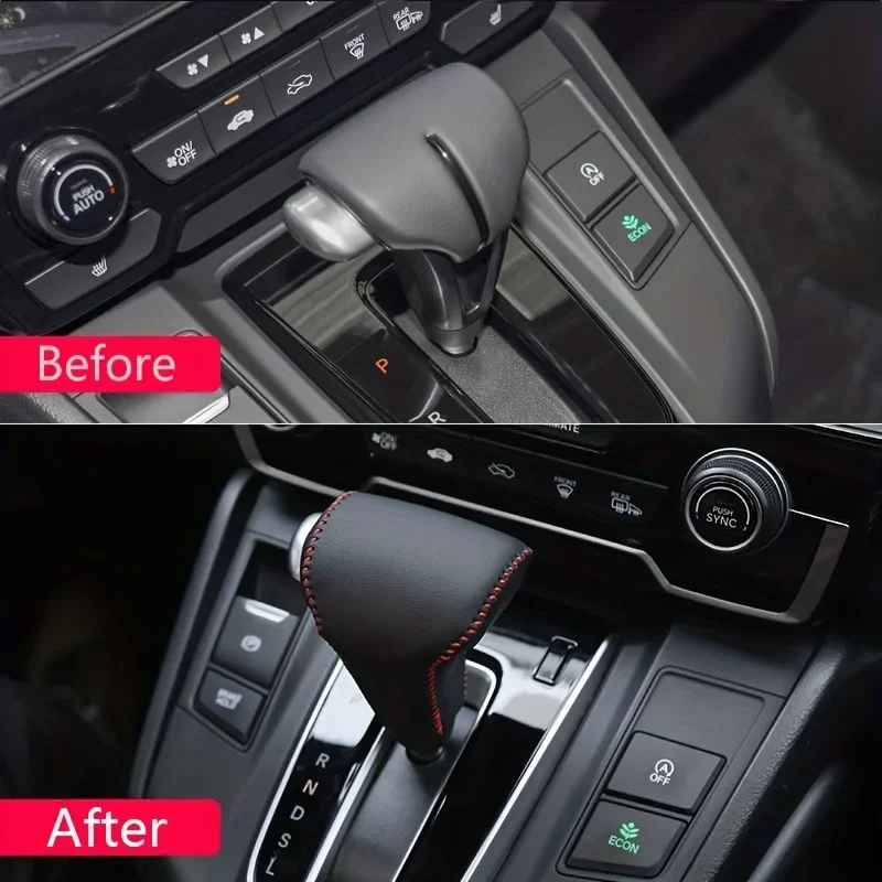 자동차 PU 가죽 탄소 섬유 기어 시프트 노브 커버, 혼다 Crv CR-V 2017 2018 2019 2020 2021 2022 인테리어 액세서리
