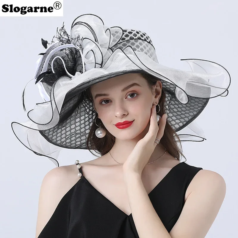 

Wedding Hat for Women Elegant Flower Mesh Sunscreen Kentucky Derby and Headgear Church Organza Sun Hats Girls Traval Beach Caps