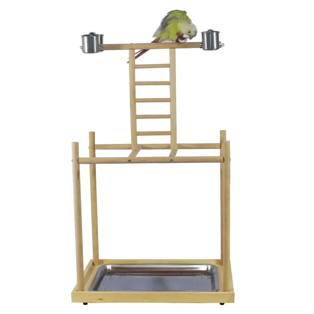 

Parrot Playstand Bird Play Gym Wood Feeder Cups Cage Perches Platform Ladder for Small Medium Large Cockatiels Parakeets Conure