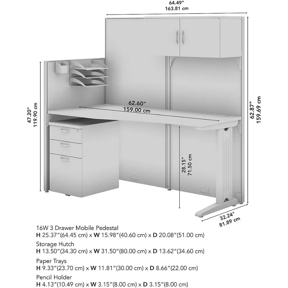 Office in an Hour Straight Cubicle Desk with Storage, Drawers, and Organizers | Modern Computer Table Set with Privacy Panels 6