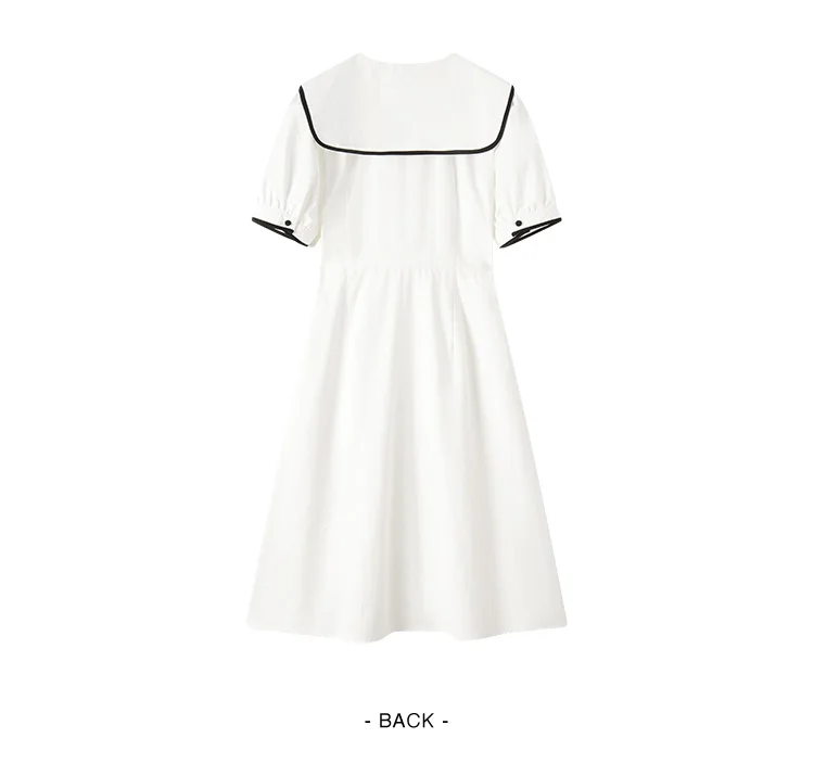 Vestido de mujer de algodón puro con mangas abullonadas, nuevo vestido de verano con bloques de color, solapa grande y largo medio, estilo universitario.