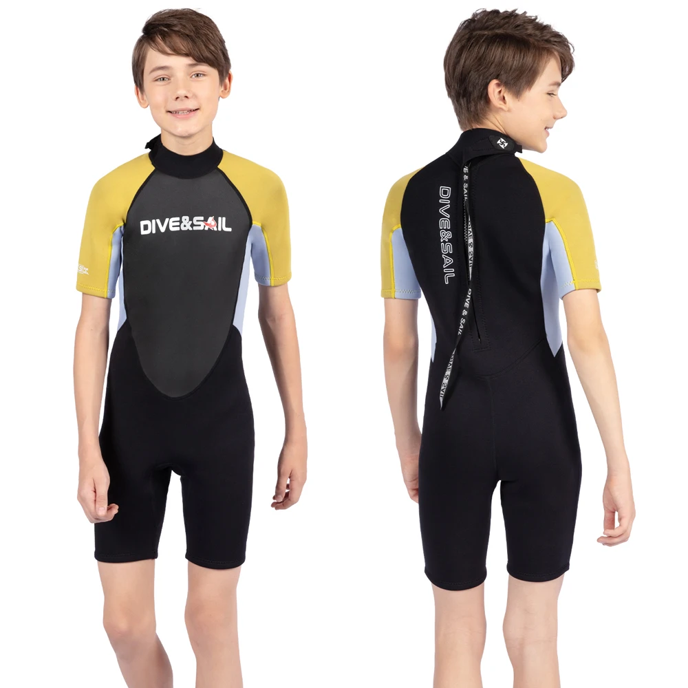 

2.5mm Neoprene Youth Kids Wetsuit Full Neoprene Diving Suit Short Sleeve Thermal Swimsuits for Boys Girls Surfing Scuba Snorkel