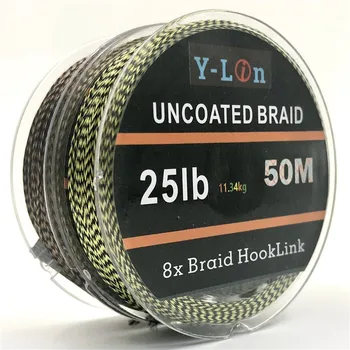 50m 8 Stand Camouflage Carp Fishing Line Soft Hook Link Carp Hooklink Uncoated Braid Line For Hair Rig 25 35LB Rigging Line