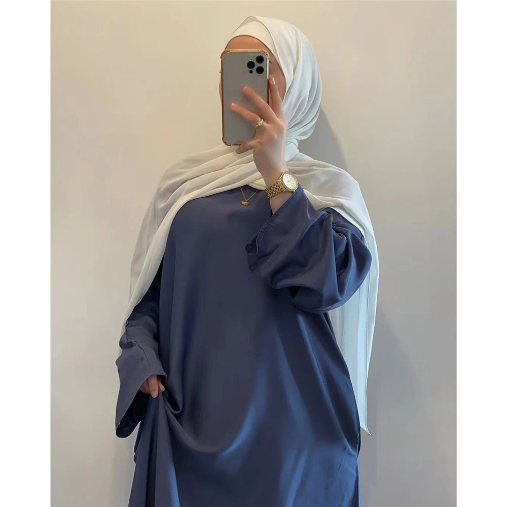 Satin Abaya Dubai Turkey Kaftan Women Muslim Maxi Dress Modest Abayas Islamic Clothing Arabic Robe African Dresses Gown Jalabiya